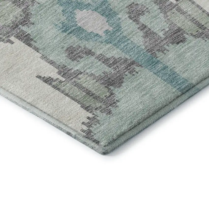 Mint Green Blue And Ivory Ikat Washable Area Rug With UV Protection Photo 8