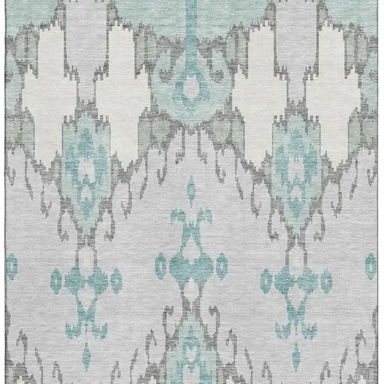 Mint Green Blue And Ivory Ikat Washable Area Rug With UV Protection Photo 4