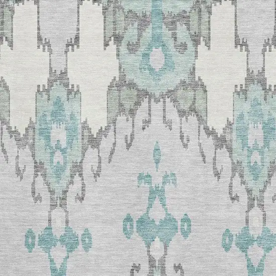 Mint Green Blue And Ivory Ikat Washable Area Rug With UV Protection Photo 3