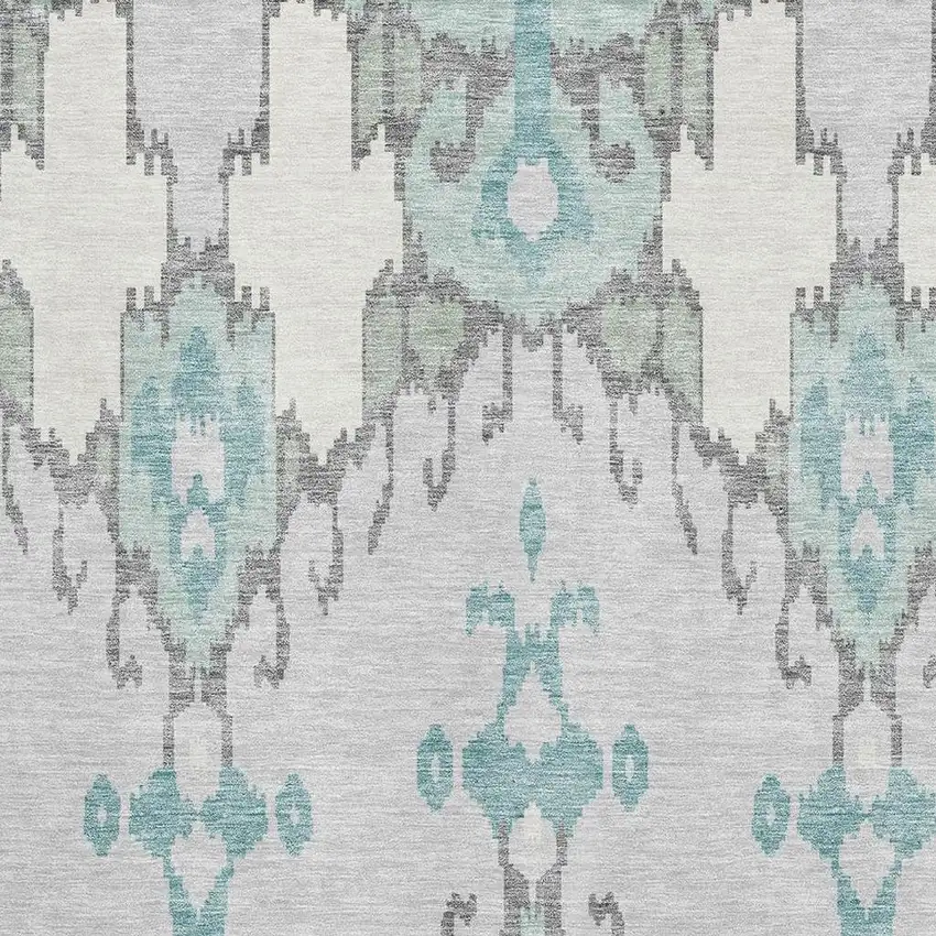 Mint Green Blue And Ivory Ikat Washable Area Rug With UV Protection Photo 3
