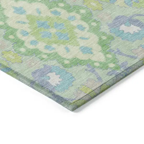 Mint Green Blue And Ivory Oriental Washable Indoor Outdoor Area Rug Photo 4