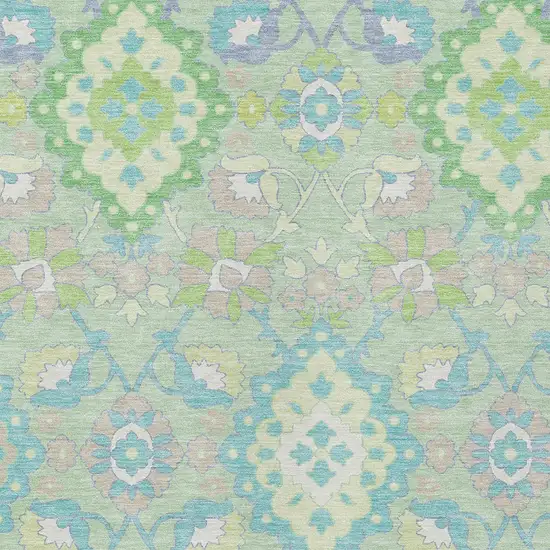 Mint Green Blue And Ivory Oriental Washable Indoor Outdoor Area Rug Photo 6
