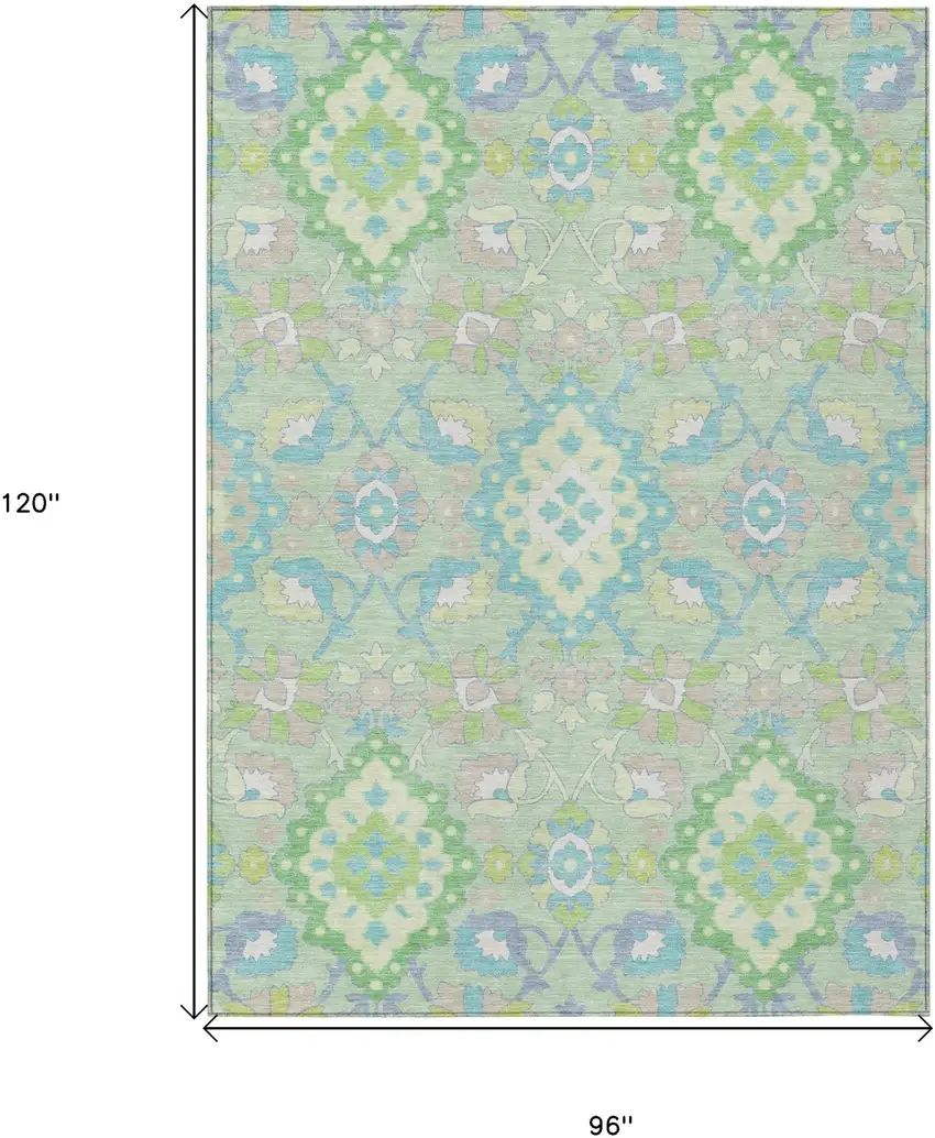 Mint Green Blue And Ivory Oriental Washable Indoor Outdoor Area Rug Photo 3