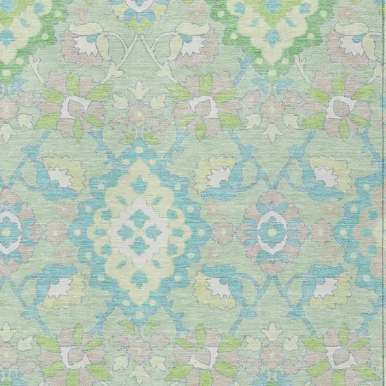 Mint Green Blue And Ivory Oriental Washable Indoor Outdoor Area Rug Photo 6