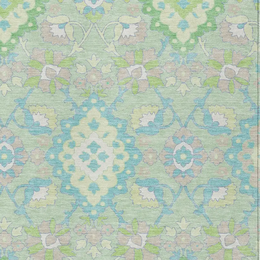 Mint Green Blue And Ivory Oriental Washable Indoor Outdoor Area Rug Photo 6