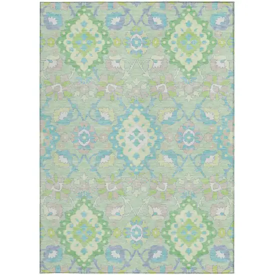 Mint Green Blue And Ivory Oriental Washable Indoor Outdoor Area Rug Photo 7