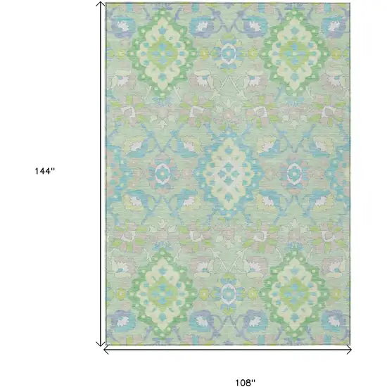 Mint Green Blue And Ivory Oriental Washable Indoor Outdoor Area Rug Photo 3