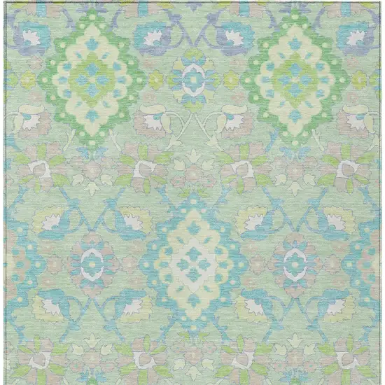 Mint Green Blue And Ivory Oriental Washable Indoor Outdoor Area Rug Photo 7