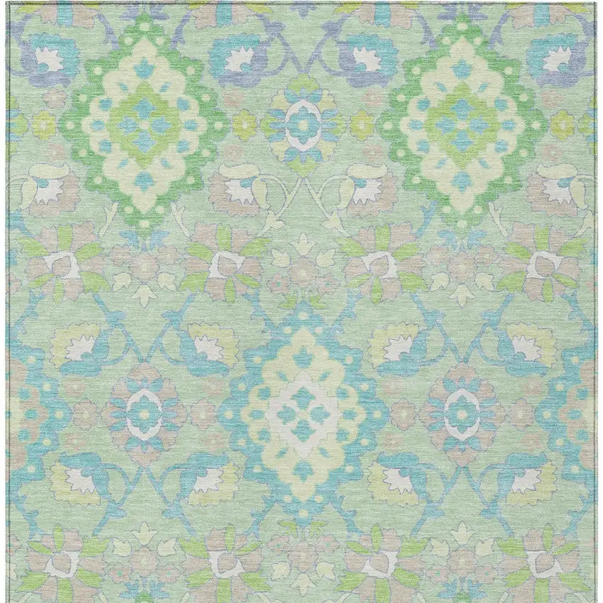 Mint Green Blue And Ivory Oriental Washable Indoor Outdoor Area Rug Photo 7