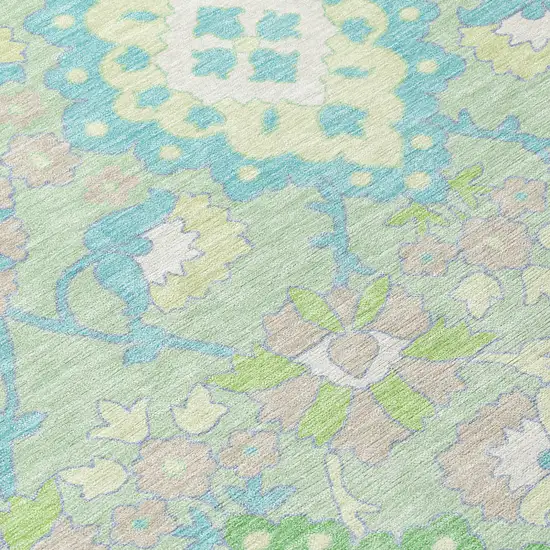 Mint Green Blue And Ivory Oriental Washable Indoor Outdoor Area Rug Photo 5