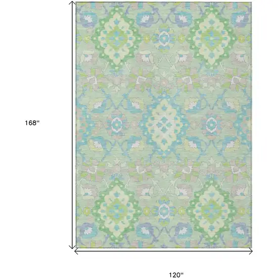 Mint Green Blue And Ivory Oriental Washable Indoor Outdoor Area Rug Photo 3