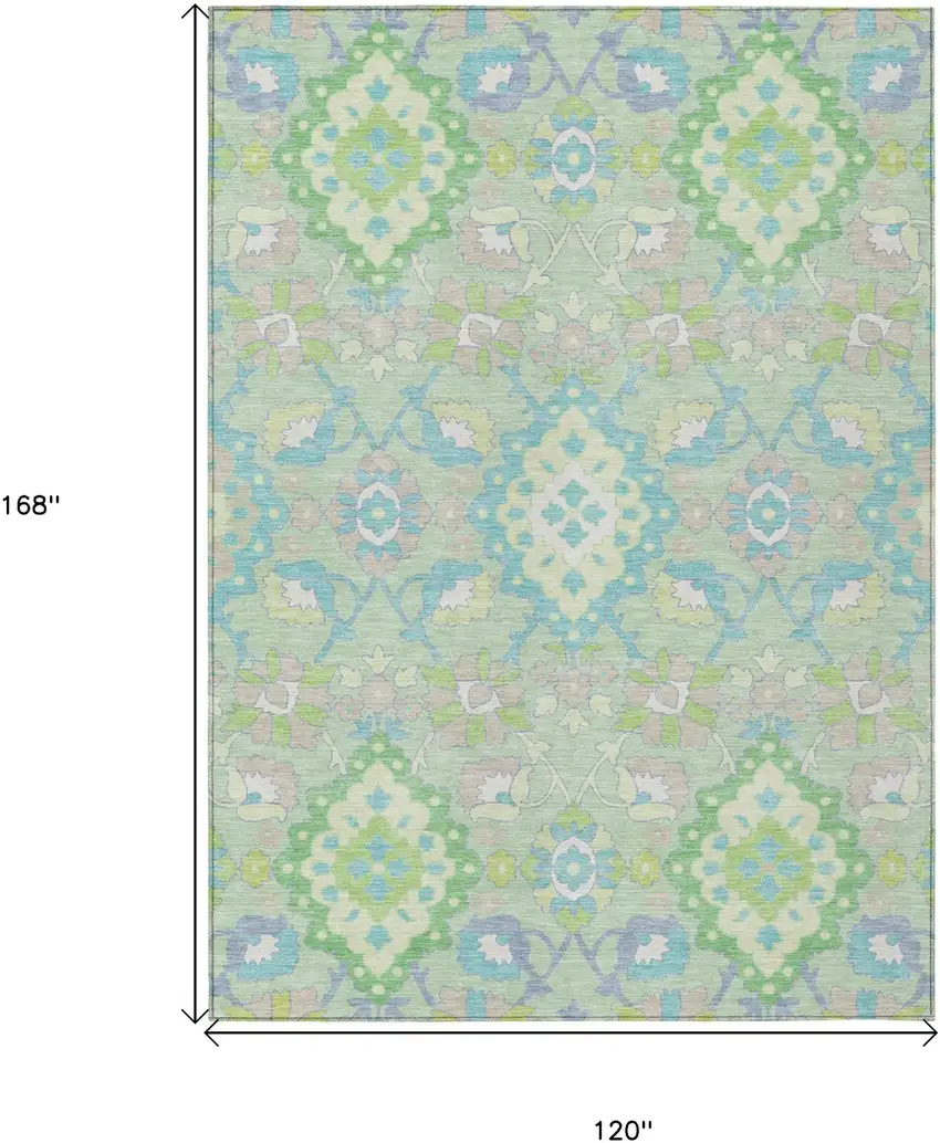 Mint Green Blue And Ivory Oriental Washable Indoor Outdoor Area Rug Photo 3