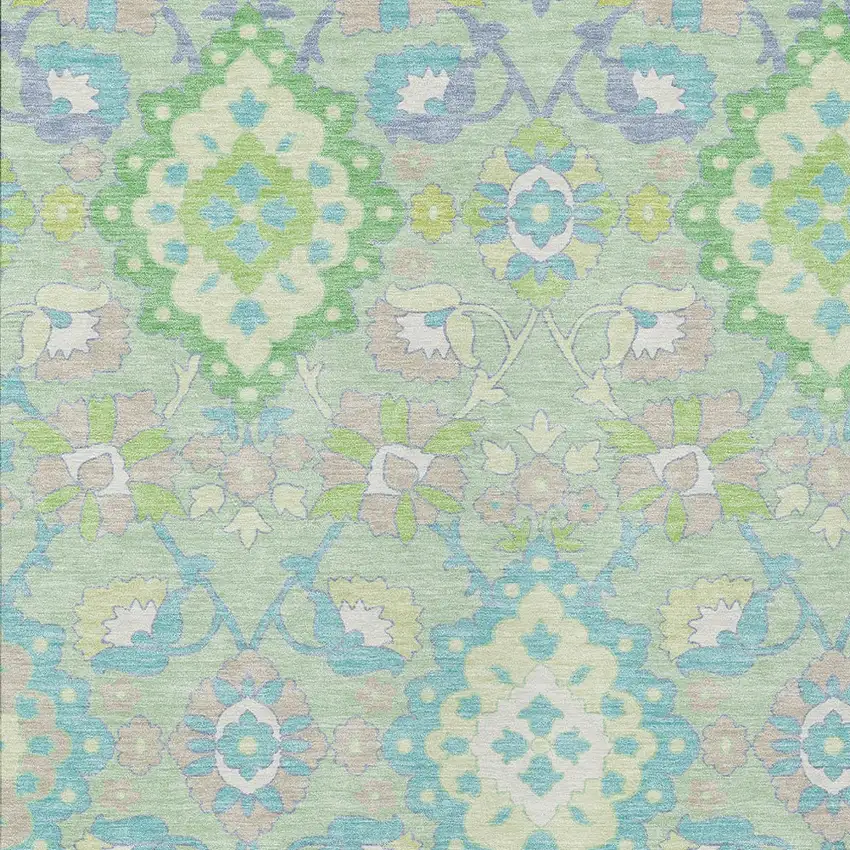 Mint Green Blue And Ivory Oriental Washable Indoor Outdoor Area Rug Photo 6