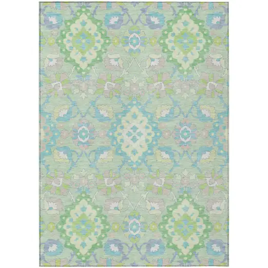 Mint Green Blue And Ivory Oriental Washable Indoor Outdoor Area Rug Photo 2