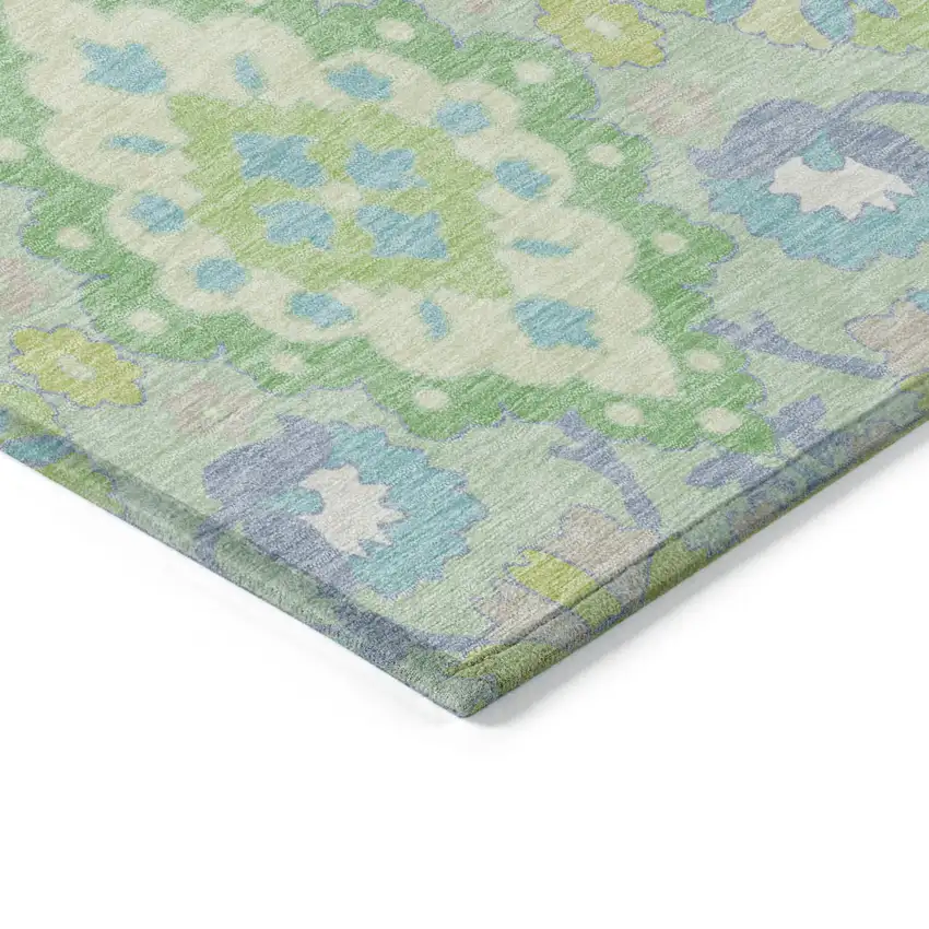 Mint Green Blue And Ivory Oriental Washable Indoor Outdoor Area Rug Photo 4