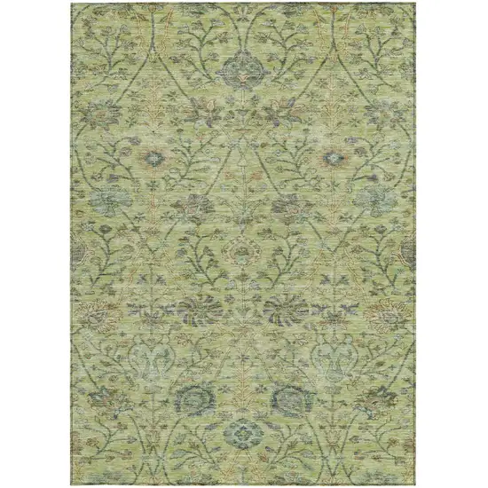 Mint Green Brown And Gray Floral Washable Indoor Outdoor Area Rug Photo 4