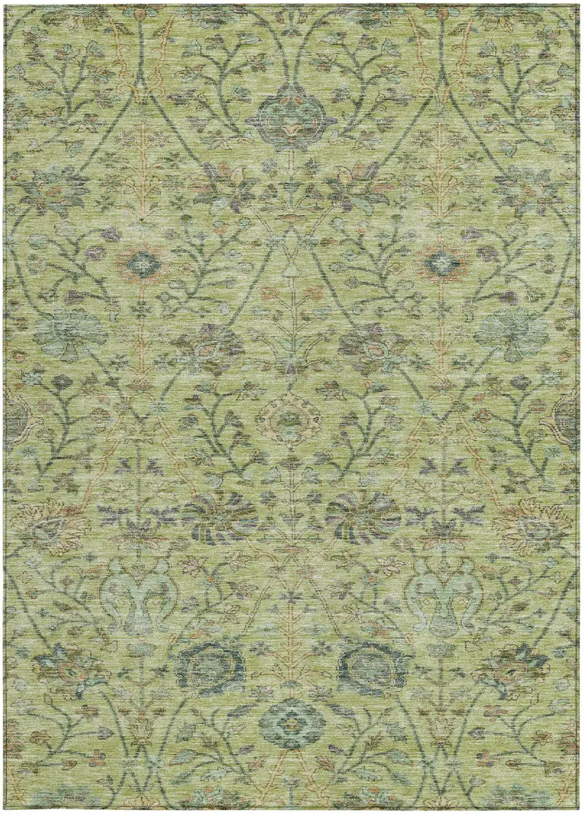 Mint Green Brown And Gray Floral Washable Indoor Outdoor Area Rug Photo 4