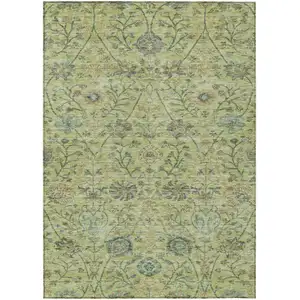 Photo of Mint Green Brown And Gray Floral Washable Indoor Outdoor Area Rug