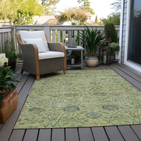 Mint Green Brown And Gray Floral Washable Indoor Outdoor Area Rug Photo 8