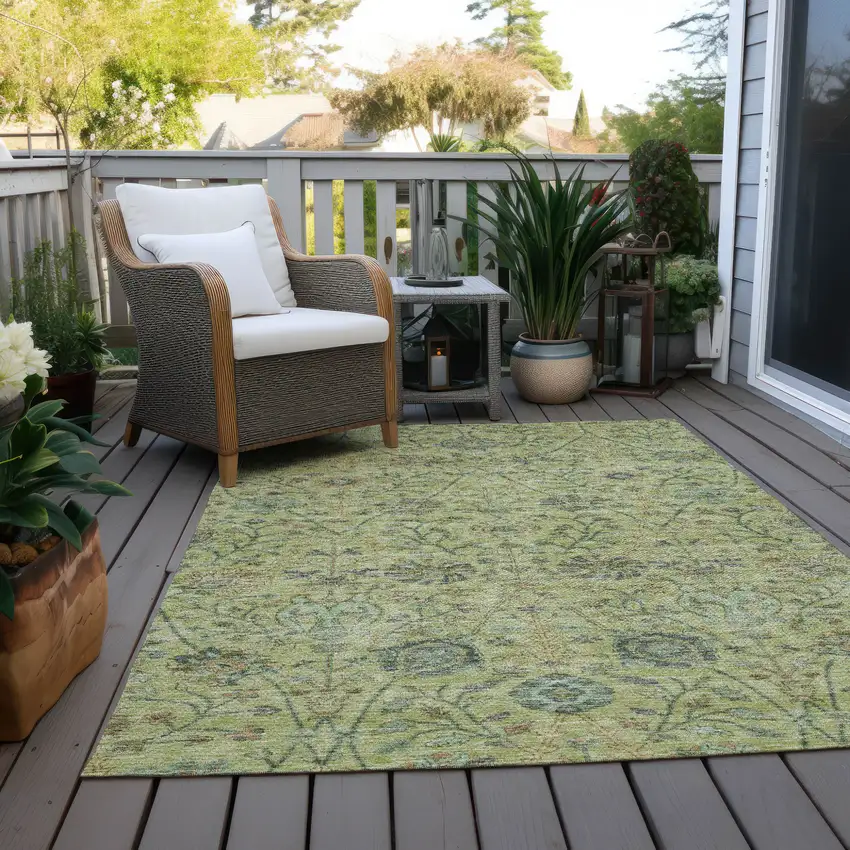 Mint Green Brown And Gray Floral Washable Indoor Outdoor Area Rug Photo 8