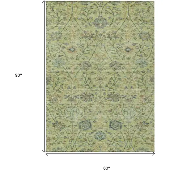 Mint Green Brown And Gray Floral Washable Indoor Outdoor Area Rug Photo 6