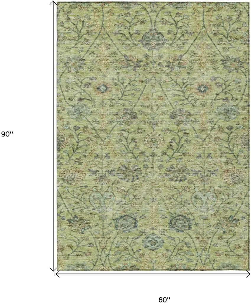 Mint Green Brown And Gray Floral Washable Indoor Outdoor Area Rug Photo 6