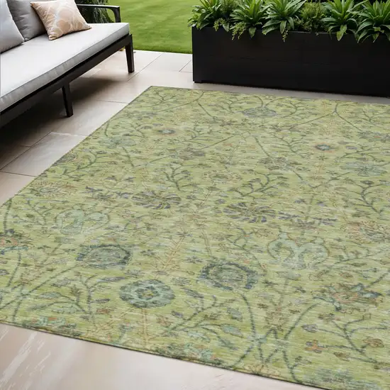 Mint Green Brown And Gray Floral Washable Indoor Outdoor Area Rug Photo 1