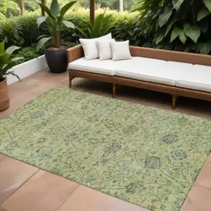 Photo of Mint Green Brown And Gray Floral Washable Indoor Outdoor Area Rug
