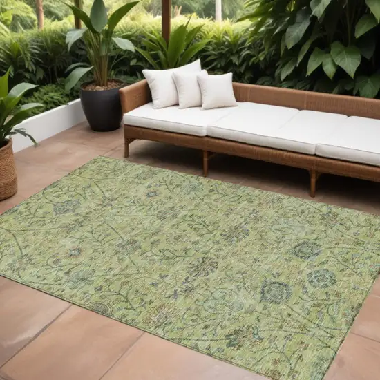 Mint Green Brown And Gray Floral Washable Indoor Outdoor Area Rug Photo 1