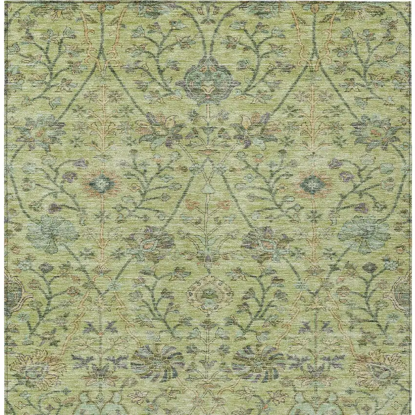Mint Green Brown And Gray Floral Washable Indoor Outdoor Area Rug Photo 6