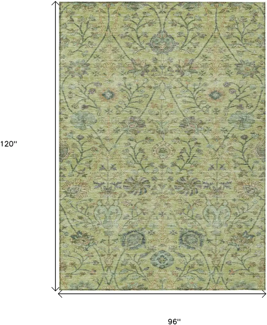 Mint Green Brown And Gray Floral Washable Indoor Outdoor Area Rug Photo 7