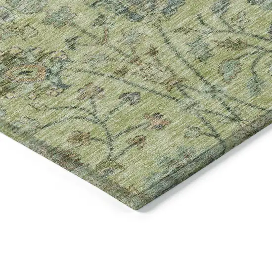 Mint Green Brown And Gray Floral Washable Indoor Outdoor Area Rug Photo 4