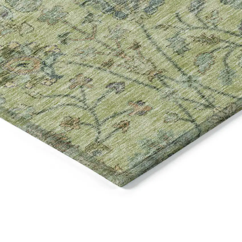 Mint Green Brown And Gray Floral Washable Indoor Outdoor Area Rug Photo 4