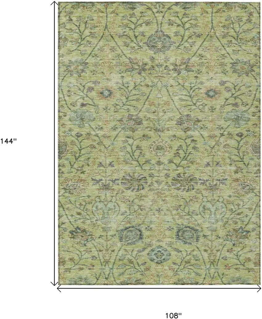 Mint Green Brown And Gray Floral Washable Indoor Outdoor Area Rug Photo 7