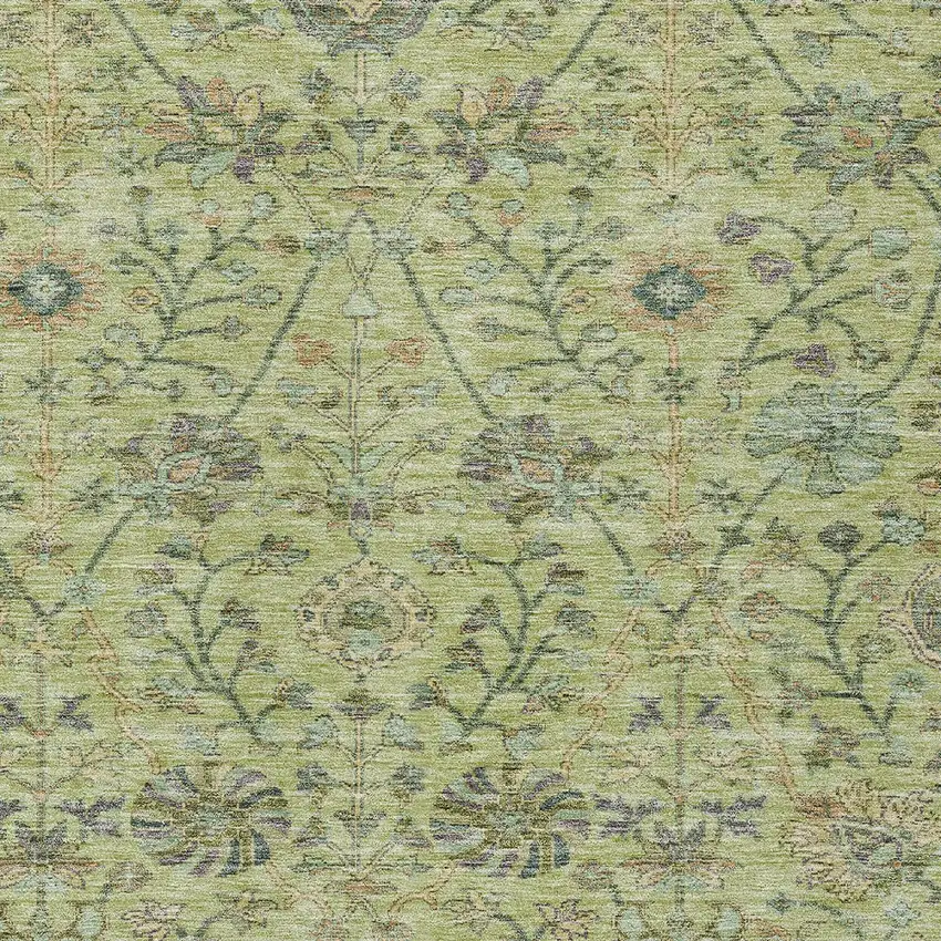 Mint Green Brown And Gray Floral Washable Indoor Outdoor Area Rug Photo 5