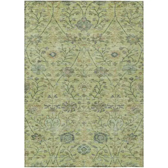 Mint Green Brown And Gray Floral Washable Indoor Outdoor Area Rug Photo 2