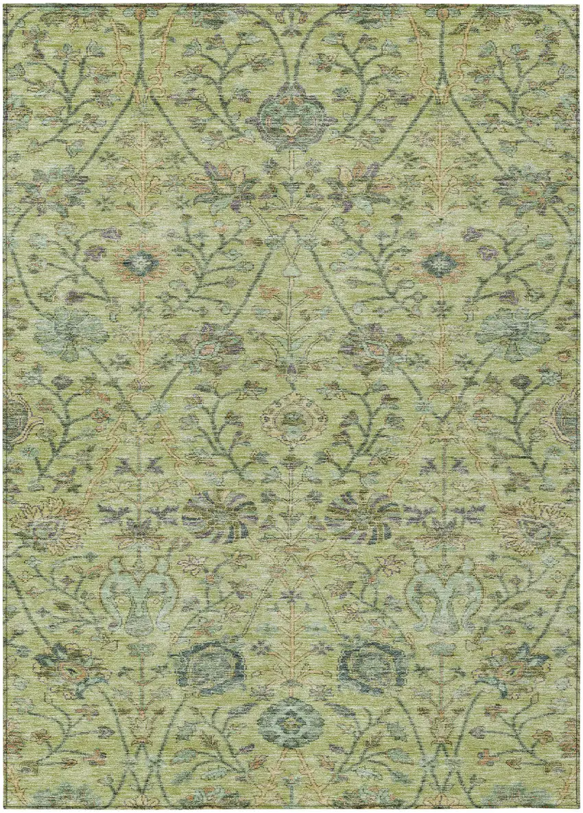 Mint Green Brown And Gray Floral Washable Indoor Outdoor Area Rug Photo 2