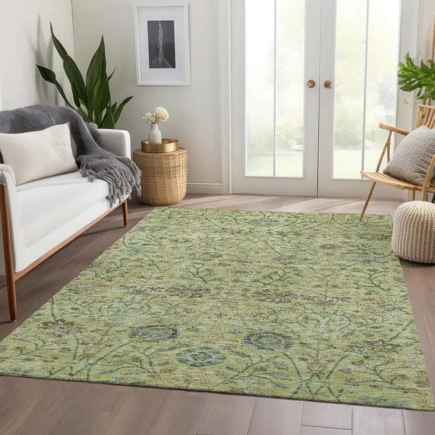 Mint Green Brown And Gray Floral Washable Indoor Outdoor Area Rug Photo 9