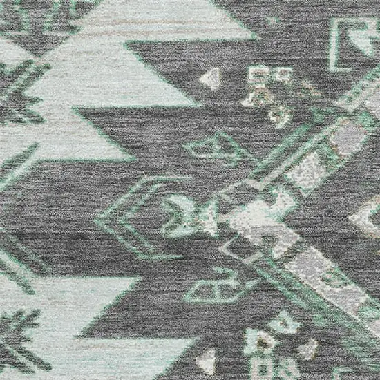 Mint Green Charcoal And Gray Tribal Washable Area Rug With UV Protection Photo 3