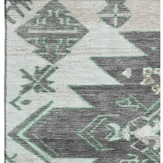 Mint Green Charcoal And Gray Tribal Washable Area Rug With UV Protection Photo 3