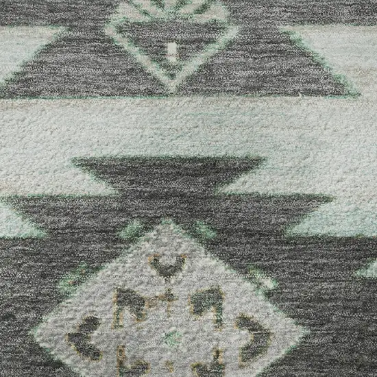 Mint Green Charcoal And Gray Tribal Washable Area Rug With UV Protection Photo 8