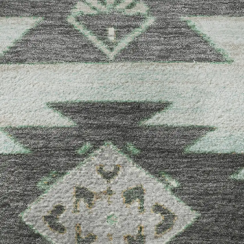 Mint Green Charcoal And Gray Tribal Washable Area Rug With UV Protection Photo 8