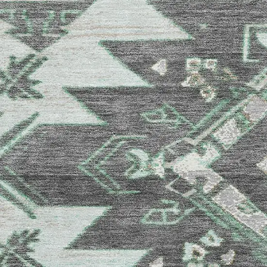 Mint Green Charcoal And Gray Tribal Washable Area Rug With UV Protection Photo 3