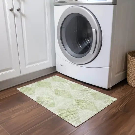 Mint Green Geometric Washable Non Skid Indoor Outdoor Area Rug Photo 9