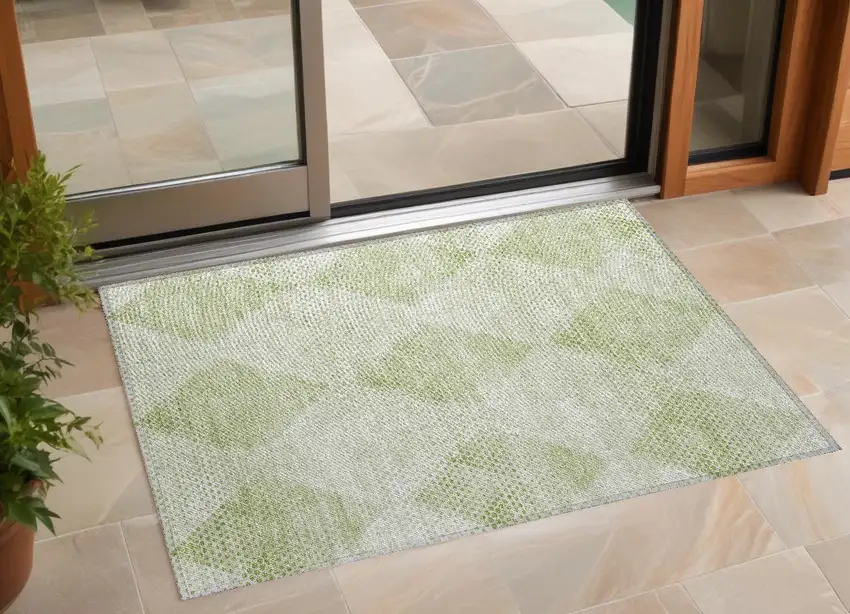 Mint Green Geometric Washable Non Skid Indoor Outdoor Area Rug Photo 1