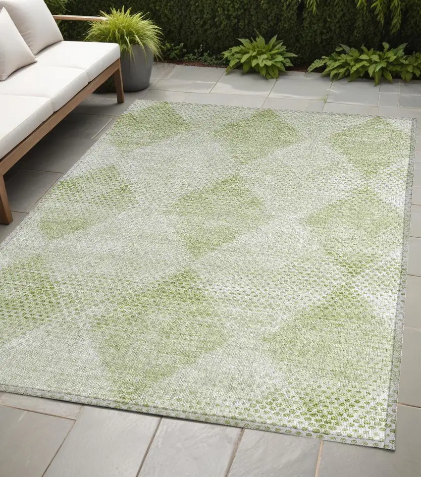 Mint Green Geometric Washable Non Skid Indoor Outdoor Area Rug Photo 1