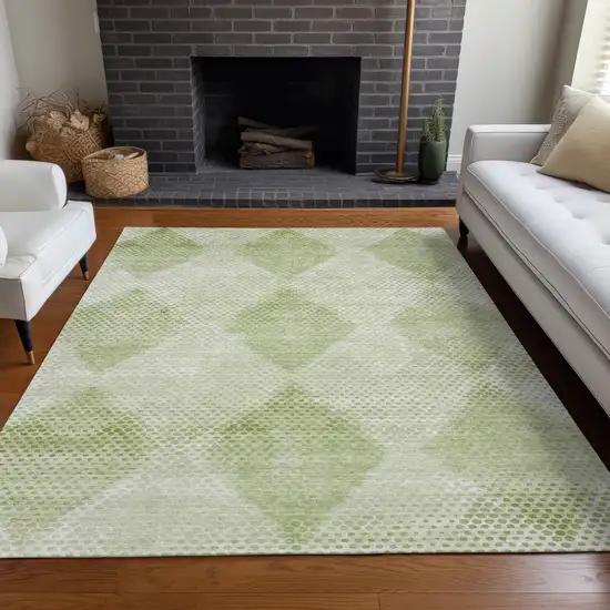 Mint Green Geometric Washable Non Skid Indoor Outdoor Area Rug Photo 8