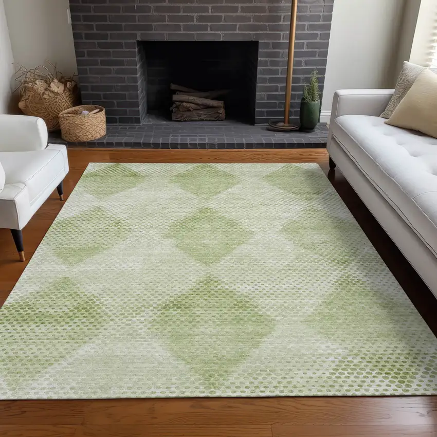 Mint Green Geometric Washable Non Skid Indoor Outdoor Area Rug Photo 8