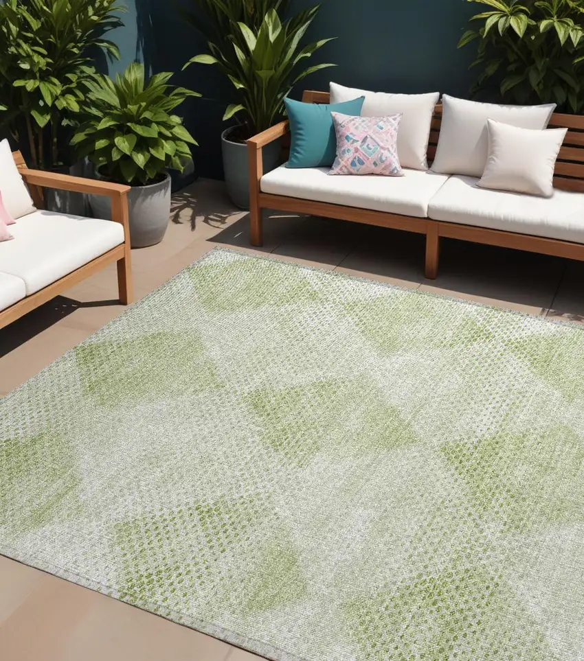 Mint Green Geometric Washable Non Skid Indoor Outdoor Area Rug Photo 1