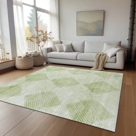 Mint Green Geometric Washable Non Skid Indoor Outdoor Area Rug Photo 9
